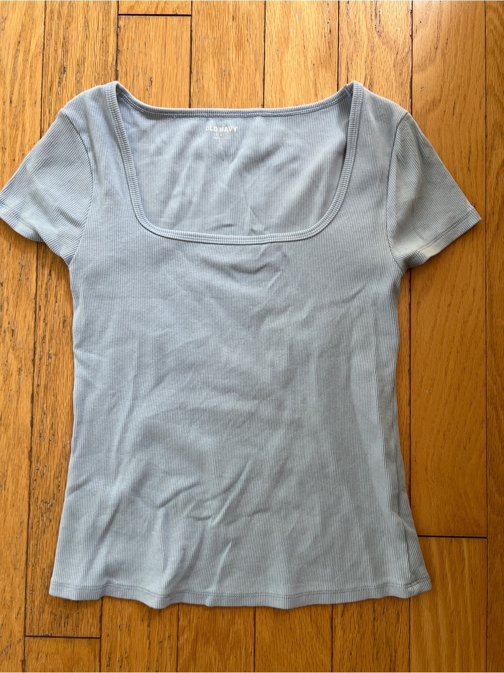Old Navy Light Blue Square Neck Ribbed Short Sleeve Top